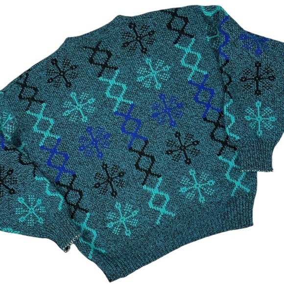 Vintage 70s Royal Knight Chunky Knit Grandpa Crewneck Sweater USA Men’s XL Blue - Picture 4 of 10